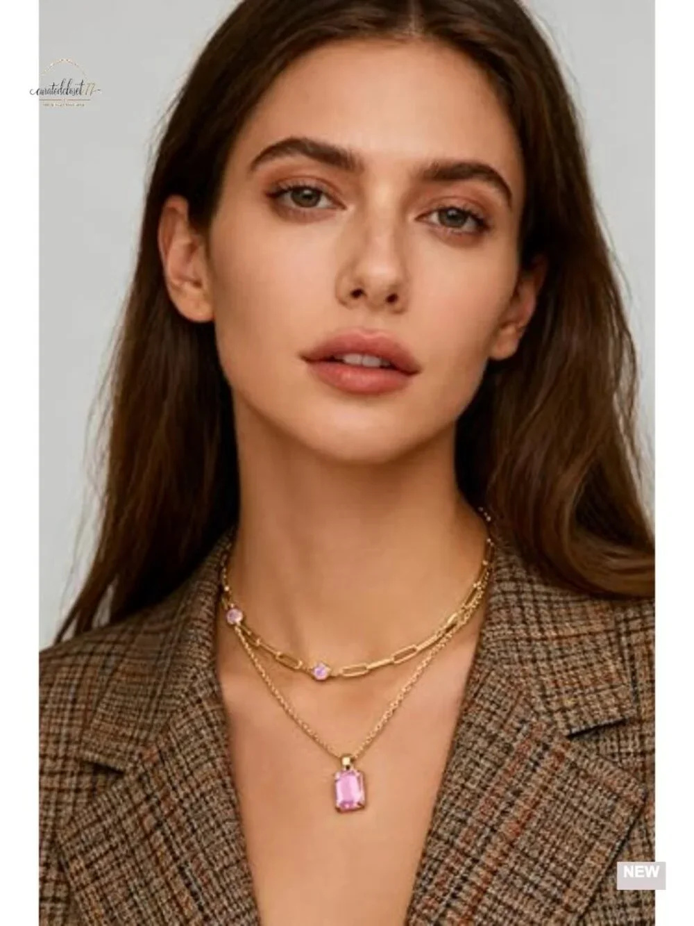 14k Gold Plated Crystal Rhinestone Layered Choker Necklace Set Party Prom